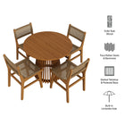 Modway Rowe 5-Piece Outdoor Patio Teak Wood Dining Set - 39"