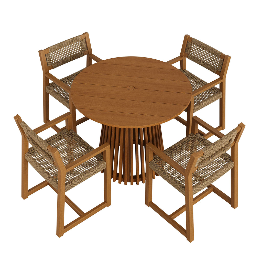 Modway Reed 5-Piece Outdoor Patio Teak Wood Dining Set - 39"