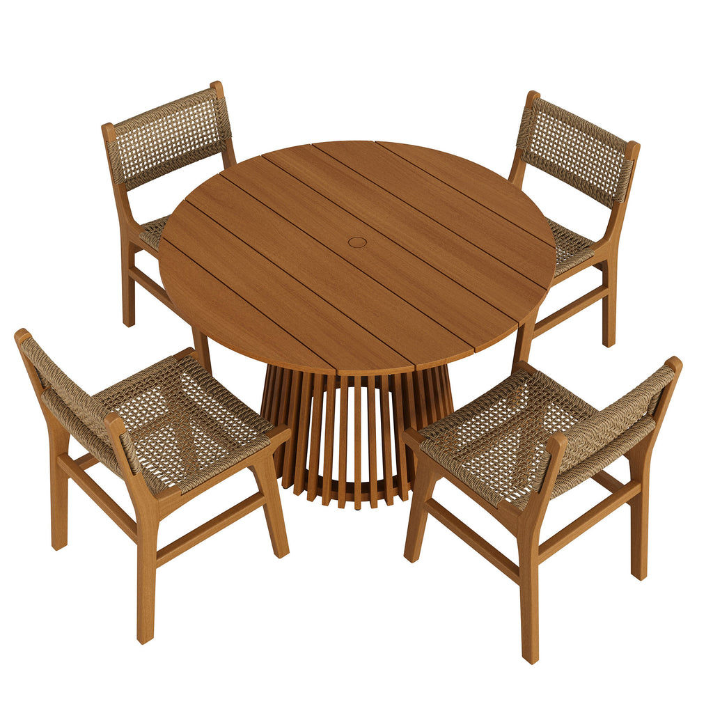 Modway Rowe 5-Piece Outdoor Patio Teak Wood Dining Set - 47"
