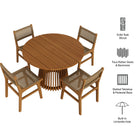Modway Rowe 5-Piece Outdoor Patio Teak Wood Dining Set - 47"