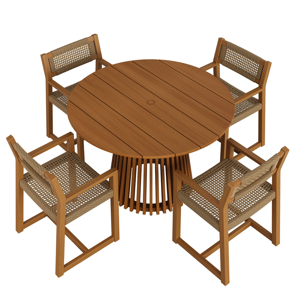 Modway Reed 5-Piece Outdoor Patio Teak Wood Dining Set - 47"