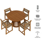Modway Reed 5-Piece Outdoor Patio Teak Wood Dining Set - 47"