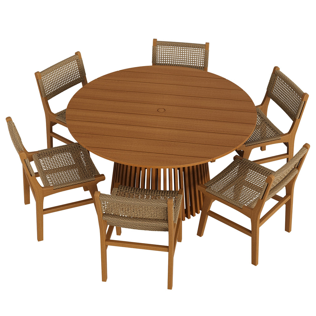 Modway Rowe 7-Piece Outdoor Patio Teak Wood Dining Set
