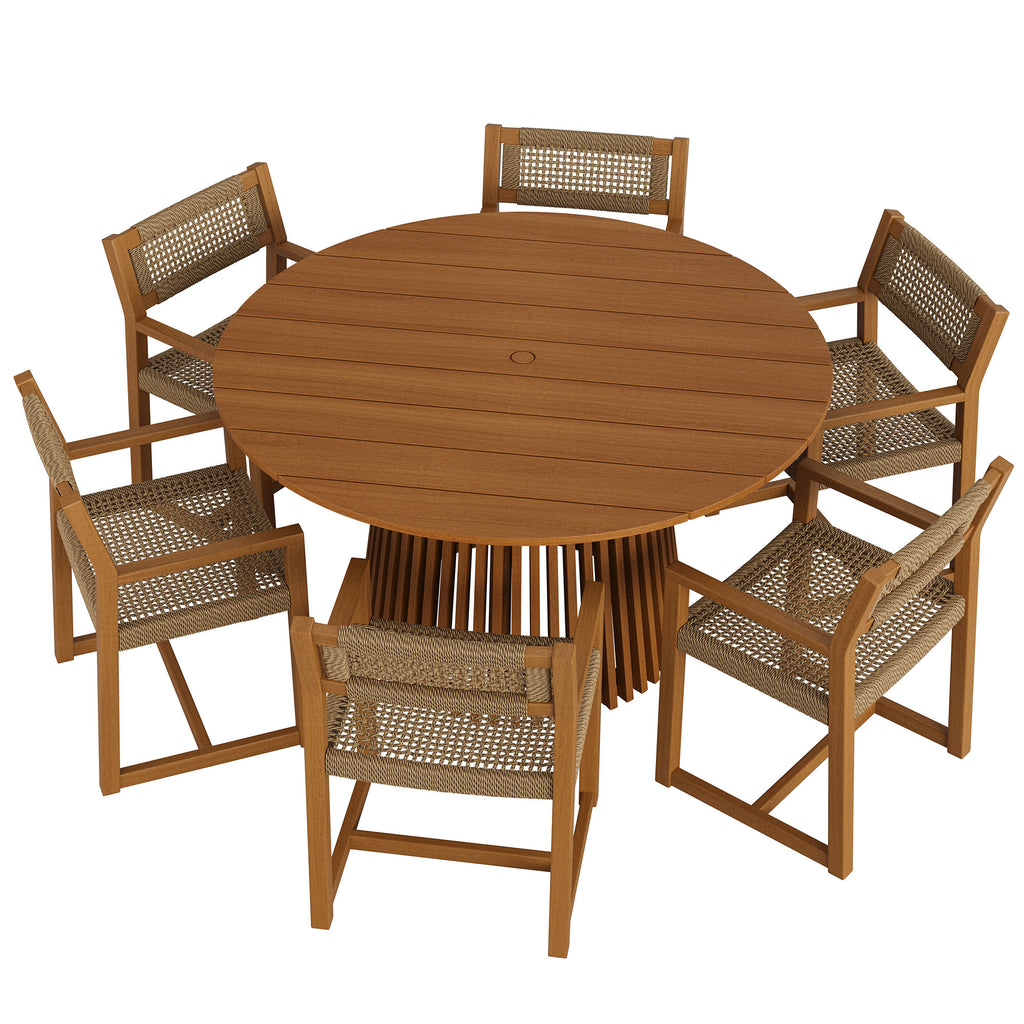 Modway Reed 7-Piece Outdoor Patio Teak Wood Dining Set