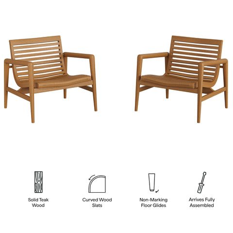 Modway Hayden Outdoor Patio Teak Wood Armchairs Set of 2