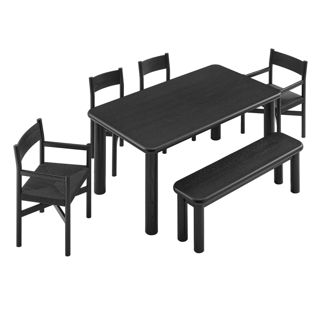 Modway Alvia 6-Piece Oak Wood Dining Table and Seating Set