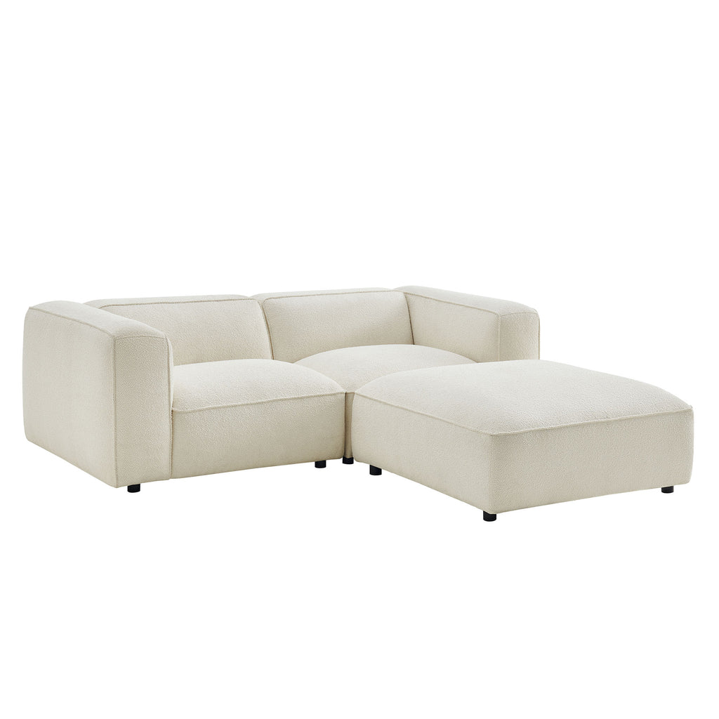 Modway Auren 3 Piece Lattice Bouclé Upholstered Modular Loveseat with Ottoman