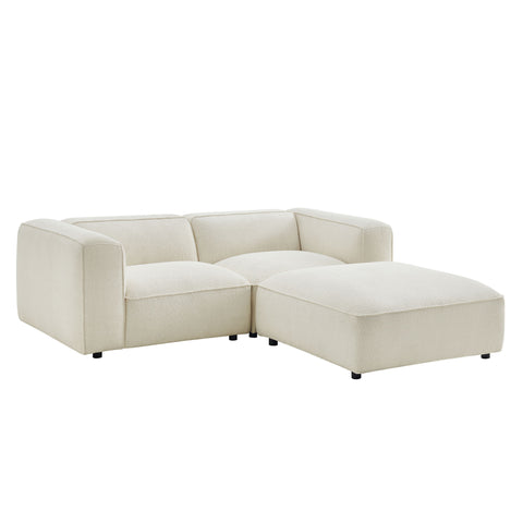 Modway Auren 3 Piece Lattice Bouclé Upholstered Modular Loveseat with Ottoman