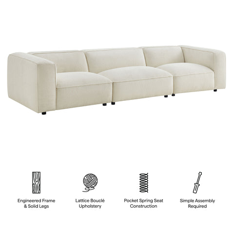 Modway Auren 3 Piece Lattice Bouclé Upholstered Modular Sofa