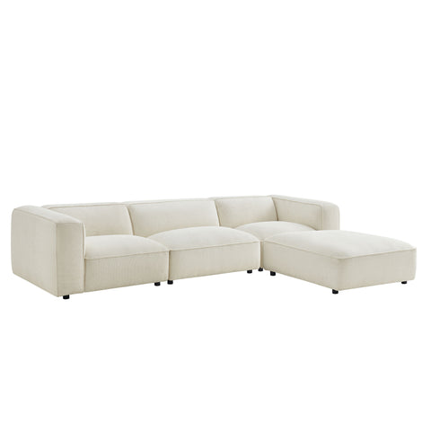 Modway Auren 4 Piece Lattice Bouclé Upholstered Modular Sofa with Ottoman