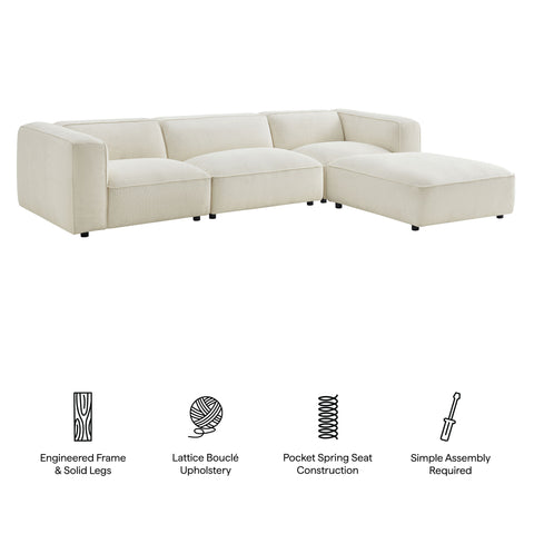 Modway Auren 4 Piece Lattice Bouclé Upholstered Modular Sofa with Ottoman