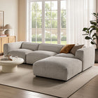 Modway Auren 4 Piece Lattice Bouclé Upholstered Modular Sofa with Ottoman
