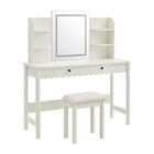 Modway Emmeline Scalloped Makeup Vanity Desk With LED Mirror and Stool