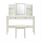 Modway Emmeline Scalloped Makeup Vanity Desk With LED Mirror and Stool