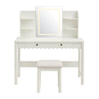 Modway Emmeline Scalloped Makeup Vanity Desk With LED Mirror and Stool