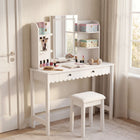 Modway Emmeline Scalloped Makeup Vanity Desk With LED Mirror and Stool