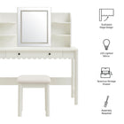 Modway Emmeline Scalloped Makeup Vanity Desk With LED Mirror and Stool