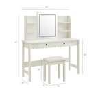 Modway Emmeline Scalloped Makeup Vanity Desk With LED Mirror and Stool