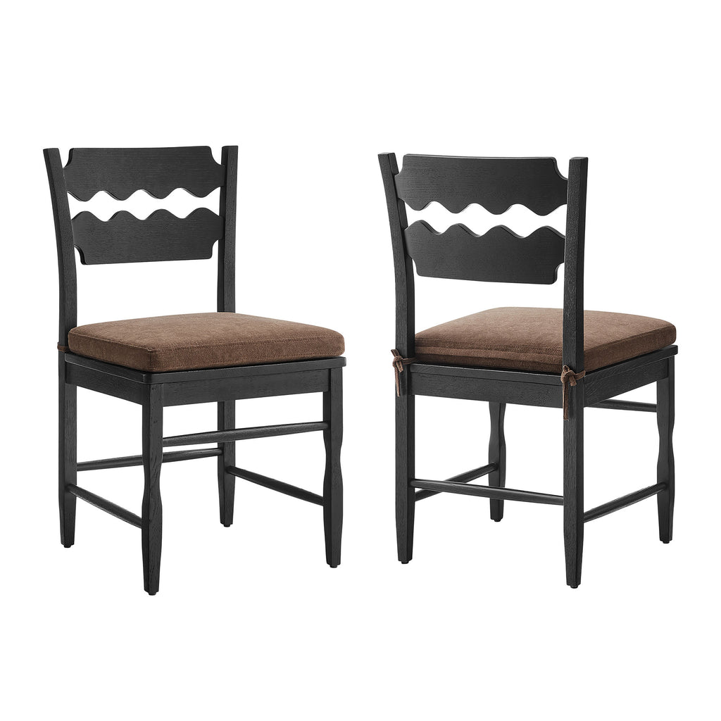 Modway Jax Oak Wood Dining Chair With Wavy Razor Back and Cushion Set of 2