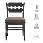 Modway Jax Oak Wood Dining Chair With Wavy Razor Back and Cushion Set of 2