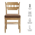Modway Jax Oak Wood Dining Chair With Wavy Razor Back and Cushion Set of 2