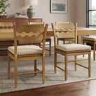 Modway Jax Oak Wood Dining Chair With Wavy Razor Back and Cushion Set of 2