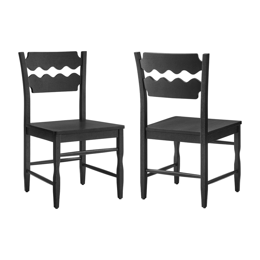 Modway Jax Oak Wood Dining Chair With Wavy Razor Back Set of 2