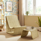 Modway Eira 2 Piece Continuous Curved Natural Rattan Lounge Chair and Ottoman Set