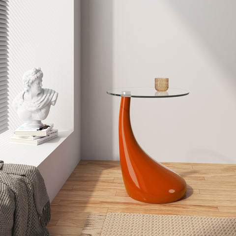 Manhattan Comfort Lava Modern Glass Top End Table in Orange
