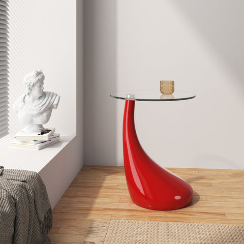 Manhattan Comfort Lava Modern Glass Top End Table in Red