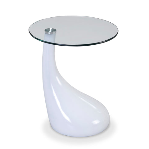Manhattan Comfort Lava Modern Glass Top End Table in White