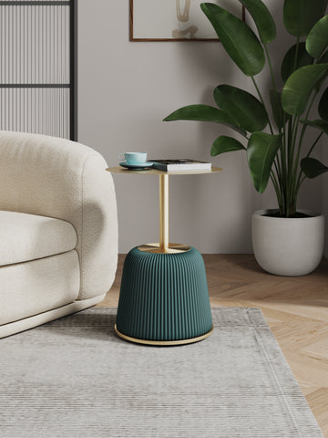 Manhattan Comfort Anderson Modern Metal Top Upholstered End Table in Green