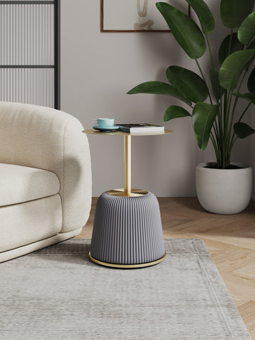 Manhattan Comfort Anderson Modern Metal Top Upholstered End Table in Gray