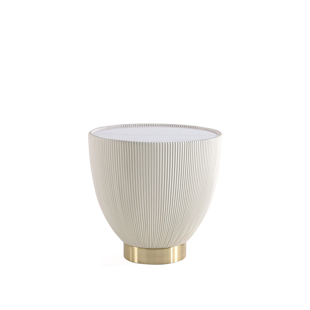 Manhattan Comfort Anderson Modern Sintered Stone Top Upholstered End Table in Cream