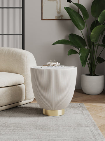Manhattan Comfort Anderson Modern Sintered Stone Top Upholstered End Table in Cream