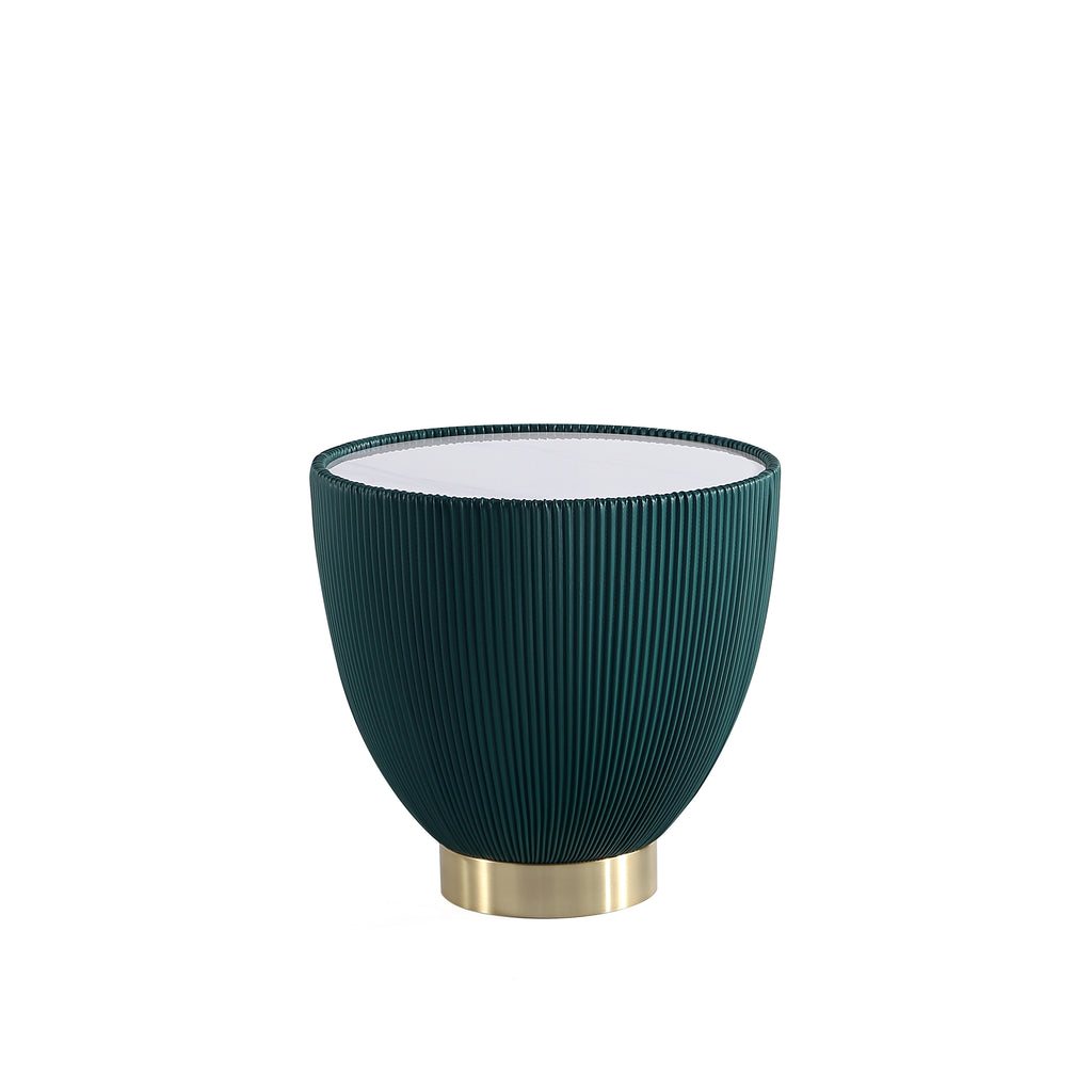 Manhattan Comfort Anderson Modern Sintered Stone Top Upholstered End Table in Green