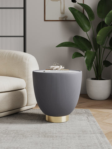 Manhattan Comfort Anderson Modern Sintered Stone Top Upholstered End Table in Gray