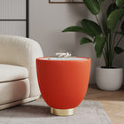 Manhattan Comfort Anderson Modern Sintered Stone Top Upholstered End Table in Orange