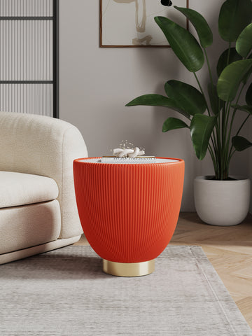 Manhattan Comfort Anderson Modern Sintered Stone Top Upholstered End Table in Orange