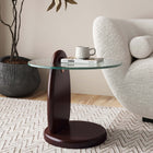 Manhattan Comfort Artesia Modern Glam Glass Top Wood End Table in Walnut