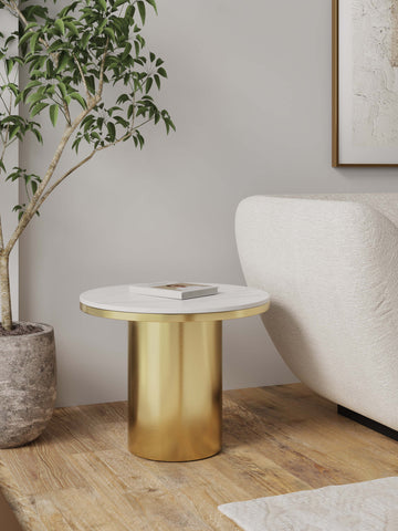 Manhattan Comfort Glenn Modern Glam Sintered Stone Top End Table in Gold