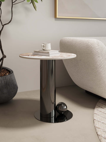 Manhattan Comfort Laurel Modern Glam Sintered Stone Top End Table in Black