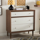 Baxton Studio Harlow Mid-century Modern Scandinavian Style White and Walnut Wood 3-drawer Chest