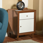 Baxton Studio Harlow Mid-century Modern Scandinavian Style White and Walnut Wood 1-drawer and 1-door Nightstand