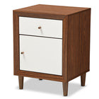 Baxton Studio Harlow Mid-century Modern Scandinavian Style White and Walnut Wood 1-drawer and 1-door Nightstand