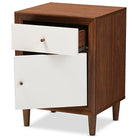 Baxton Studio Harlow Mid-century Modern Scandinavian Style White and Walnut Wood 1-drawer and 1-door Nightstand
