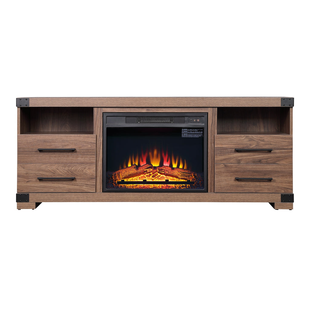 Manhattan Comfort Richmond Industrial Traditional 2-Piece Electric Fireplace in Black and Brown