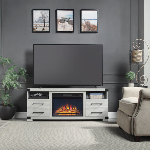 Manhattan Comfort Richmond Industrial Traditional 2-Piece Electric Fireplace in Black and Gray