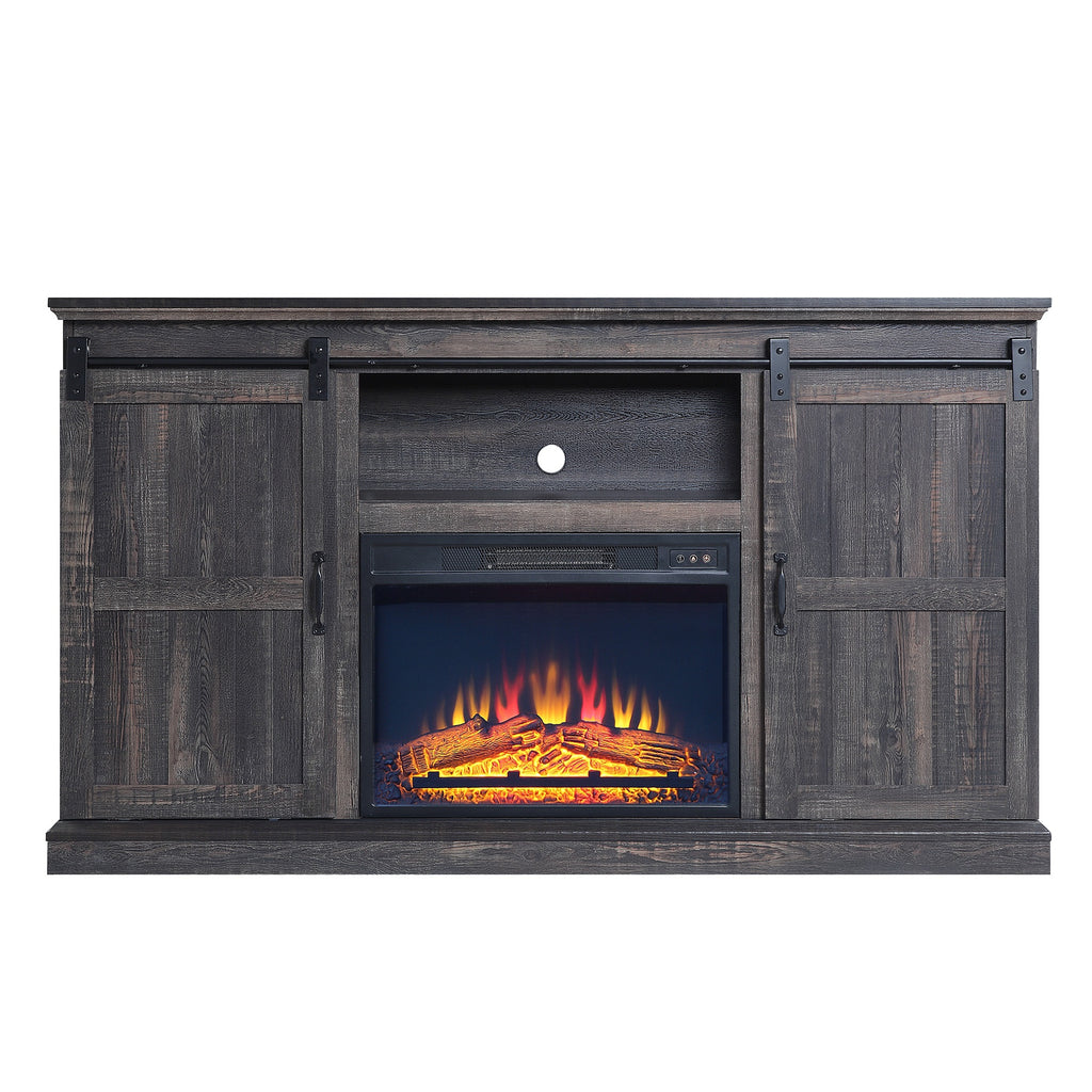 Manhattan Comfort Myrtle Modern Farmhouse 2-Piece Electric Fireplace in Black and Antique Brown