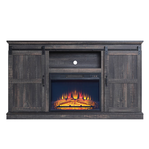 Manhattan Comfort Myrtle Modern Farmhouse 2-Piece Electric Fireplace in Black and Antique Brown